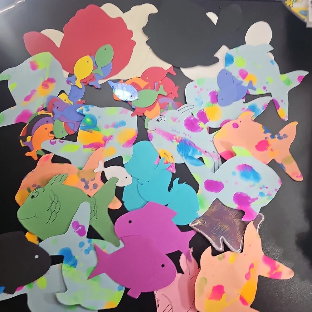Random Fish Die-Cuts Cardstock Set 40 Scrapbook Embellishments Hand Painted